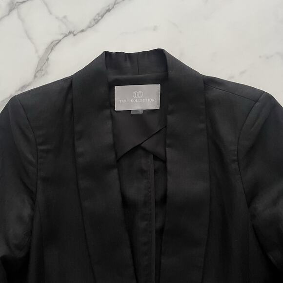 TART Kia Blazer Linen Tencel Ruched Sleeve Black Small Minimalist Casual Chic - Picture 5 of 10